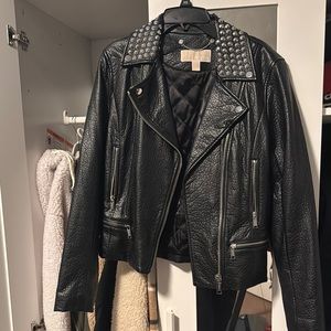 MICHAEL Michael Kors Black Studded Leather Biker Jacket
